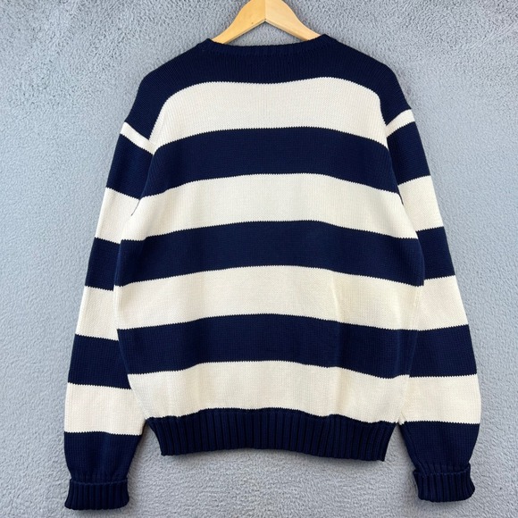 Polo Ralph Lauren Mens Striped Sweater Navy Cream Cotton Size L - Picture 2 of 9